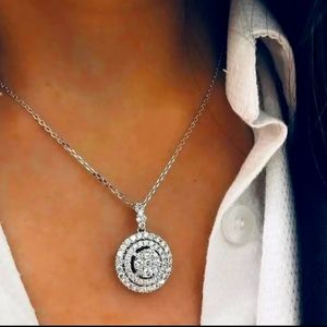 Necklace pendant for women silver plated cubic zirconia double halo wedding